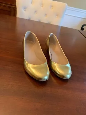 J.Crew Janey Womens Shoes Size 7.5 Metallic Gold Flats Leather Block Heel • $30