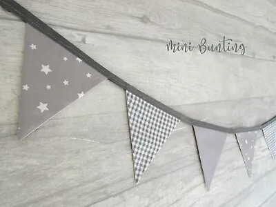 Handmade Mini Fabric Bunting Grey And White Baby Shower Nursery Cake Smash • £4.89