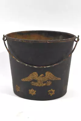 Vintage/Antique Small Black Metal Bucket/ Pail - Gold Eagle & Stars Bale Handle • $11.99