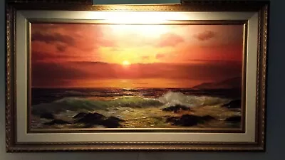 1968 Violet Parkhurst Original Oil Painting Signed By Artist - Sunset Surf • $11950