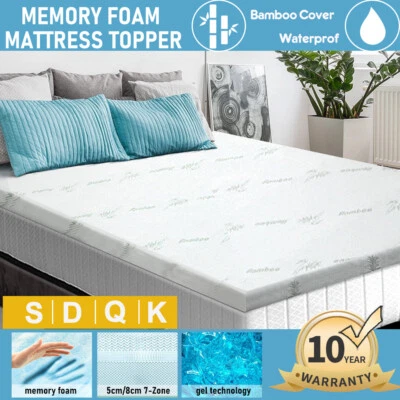 Memory Foam Mattress Topper Bamboo Cover 5/8CM Underlay Mat S/Queen/King/Double • $138.99