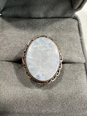 Oval Cut Opal Classic Ring 14K Yellow Gold Size 9 4.69g • $179.60