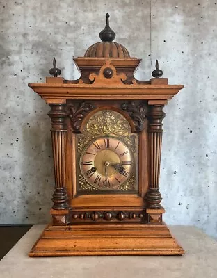 Large Antique Carved Brass Face Bracket Clock By HAC German Maker - Superb • £350