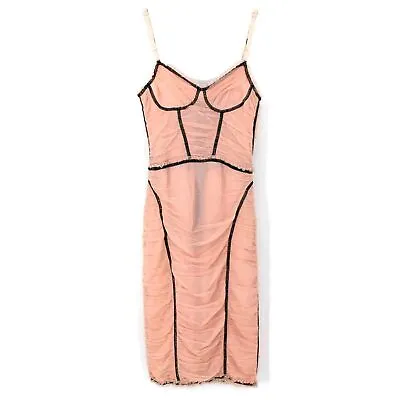 Dolce & Gabbana Blush Pink Ruched Mesh Dress Bustier Corset Black Trim 36 S D&G • $479.99