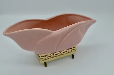 Mid-Century Miramar Of California Pink Pottery Planter/vase With Gold Tray • $36.95