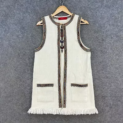 Tigerlily Jacket Womens M Medium Beige Embroidered Open Front Sleeveless J22109 • $34.95