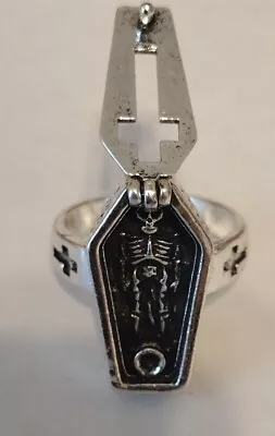 Vintage Masonic Poison Ring Size 12 Freemason Silver Coffin Ring Memento Mori  • $12.95