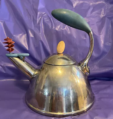 Vintage Michael Graves Teapot Tea Kettle Whistling Spinning SS Post Modern • $47.99