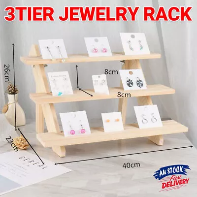 $22.99 • Buy 3 Tiers Wooden Earring Display Stand Holder Necklace Ring Counter Display AU