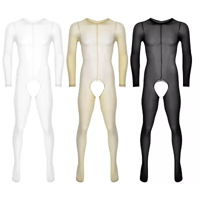 US Mens See Through Full Bodystockings Long Sleeve Jumpsuit Nightwear Underwear • $5.63