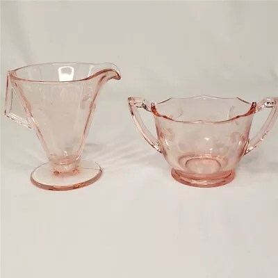 Pink Depression Glass Diamond Glassware VICTORY Pattern Sugar/Creamer Set • $32.92