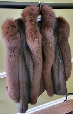 Brown Mink Fur Coat With Fox Fur Tuxedo Collar And Sleeves • $500