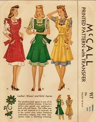 EMBROIDERED Pinafore Bib APRON Misses Girls McCall 917 Vtg 1941 Sewing Pattern • $6.50