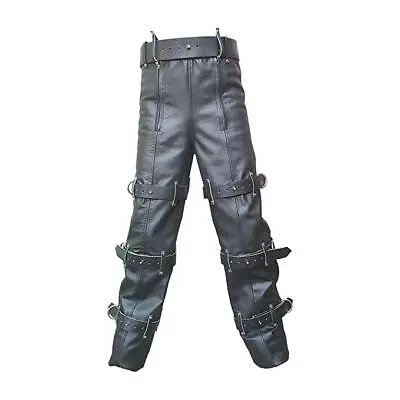 Mens Bondage Jeans With Rear Zip Genuine Black Leather Locking Pants Trousers • $189.99