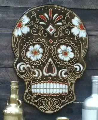 Handmade Sugar Skull Art / Day Of The Dead Decor / 15  Tall / Mexican Home Decor • £38.61