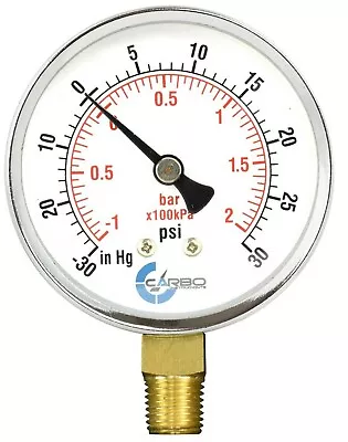 $8.95 • Buy 1-1/2  Vacuum Gauge-Chrome Plated Steel Case, 1/8 NPT, Lower Mnt. -30Hg/+30 Psi