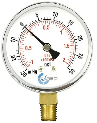 1-1/2  Vacuum Gauge-Chrome Plated Steel Case 1/8 NPT Lower Mnt. -30Hg/+30 Psi • $8.95