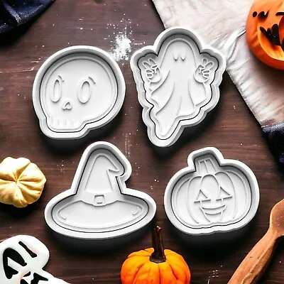 4 X Halloween Cookie Cutters Embosser Set - VARIOUS SIZES - Baking / Fondant Etc • £4.94