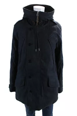 J Crew Womens Cotton Denim Hooded Long Sleeve Zip Up Puffer Jacket Navy Size S • $34.99