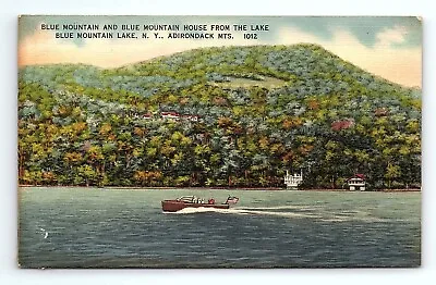 Blue Mountain Lake House Boat Adirondack Mountains New York NY Vintage Postcard • $4.50