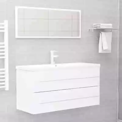 2pcs Wall Hung Bathroom Cabinet Set Mirror Mount Basin Sink Vanity Storage White • $115.31