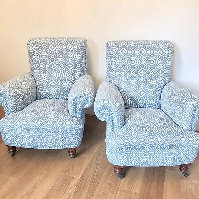 £2850 • Buy Pair Victorian Country House Armchairs | Blue Howard Style Upholstered Armchairs