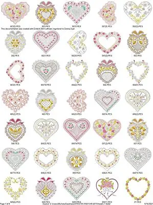 900 Hearts Embroidery Machine Designs Collection Pes Jef Hus Dst Exp • $9.95