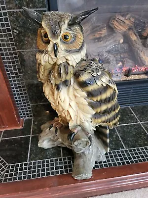 ~Vintage LARGE CHALKWARE 25  Statue Sitting Great Horned Owl Marwal  RARE! • $262.20