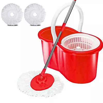 360° Floor Magic Spin Mop Bucket Set Microfiber Rotating Dry Heads With 2 Heads • £11.85