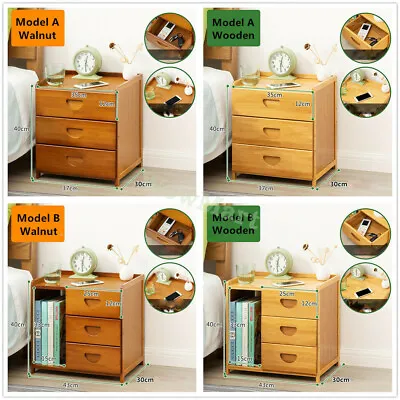 Wooden Bamboo 3-Drawer Bedside Table Cabinet Nightstand Stand Unit Bedroom • $49.95