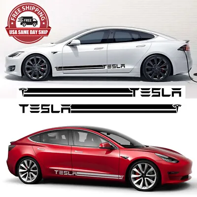2x Tesla Car Racing Long Stripe Graphics Side Body Vinyl 3D Decal Sticker Decor • $19.99