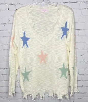 Pink Lily Distressed Star Sweater • $4.84