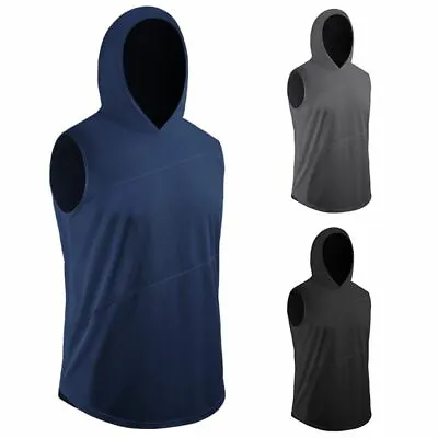 Men's Gym Pullover Vest Sleeveless Casual Hoodie Hooded Tank Tops Muscle T-Shirt • £13.02