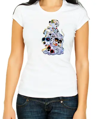 101 Dalmatians Cartoon Characters White 3/4 Short Sleeve T Shirt Woman F429 • £9.51