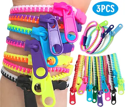 £2.99 • Buy 3 Zipper Bracelets Sensory Fidget Zip Stress Anxiety Relief Stim Toy Autism ADHD