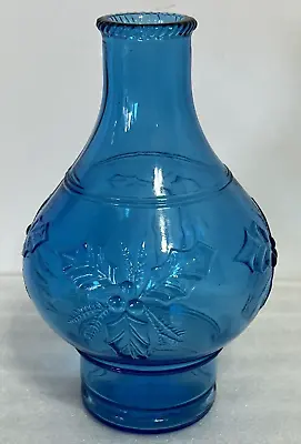 VTG WHEATON GLASS BOTTLE BLUE W/EMBOSSED HOLLY AND BERRIES CHRISTMAS 6 IN 60s • $12.99