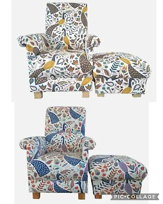 Fryetts Peacocks Fabric Adult Chair & Footstool Armchair Pouffe Footstall Accent • £319.99