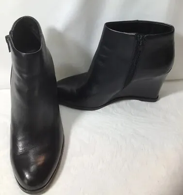 Vince Camuto GEMINA Black Leather Wedge Booties 7 M • $24.50