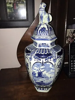 Boch Royal Sphinx Delft Holland Foo Dog Jar Container Urn Blue White EXCELLENT • $93.30