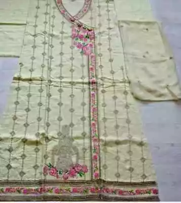 FALAK Unstitched Lawn Cotton Embroidered 3pc Suit With Embroidered Chifon Dupta • £20