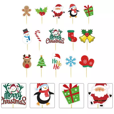  30 Pcs Bamboo Christmas Cake Topper Festival Decors Xmas Toppers • £7.89