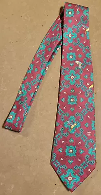 Gucci Red Tie W/hummingbird Design 100% Silk Italy • $29.99