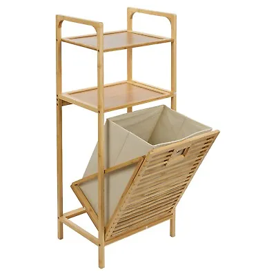 £39.49 • Buy 2 Shelves Bamboo Wooden Bathroom Basket Storage Laundry Unit Washing Rack