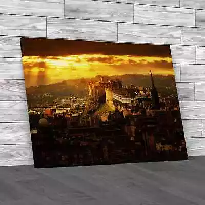 Edinburgh Castle Caught In The Sun Original Canvas Print Large Picture Wall Art • £14.95