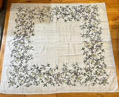 Vintage Simtex Gray Heathered Tablecloth With White Dogwood Flowers Floral 42x49 • $20