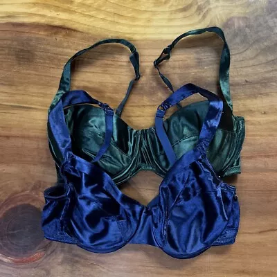 Victoria's Secret Bra 36C Vintage Second Skin Satin Bra Lot Of 2 Blue Green • $29.99