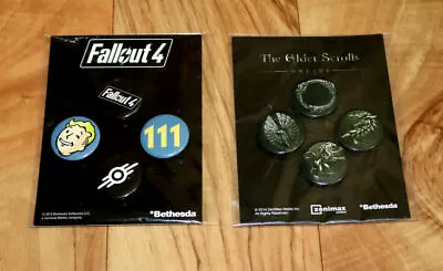 Fallout 4 & The Elder Scrolls Online Bethesda Promo Button Pin Set PS4 Xbox One • £35.92