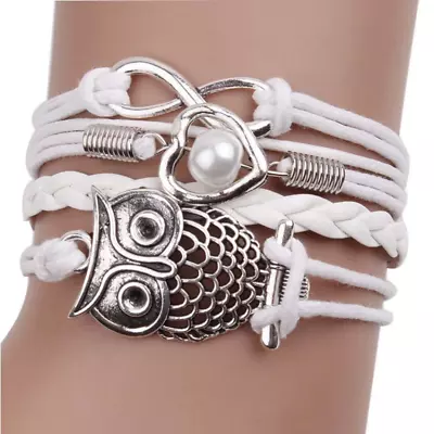Owl Braided Bracelet Infinity Friendship Multilayer Charm Leather Bracelets 03 • $0.01