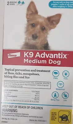 (2) Packs Of K9 Advantix For Medium Dog 11-20 Lbs. Elanco 2 Doses Each NEW • $20.99