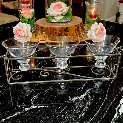 Bronze Metal Stand W/ 3 Martini Style Glass Cups/Floating Candle Holders • $14.99